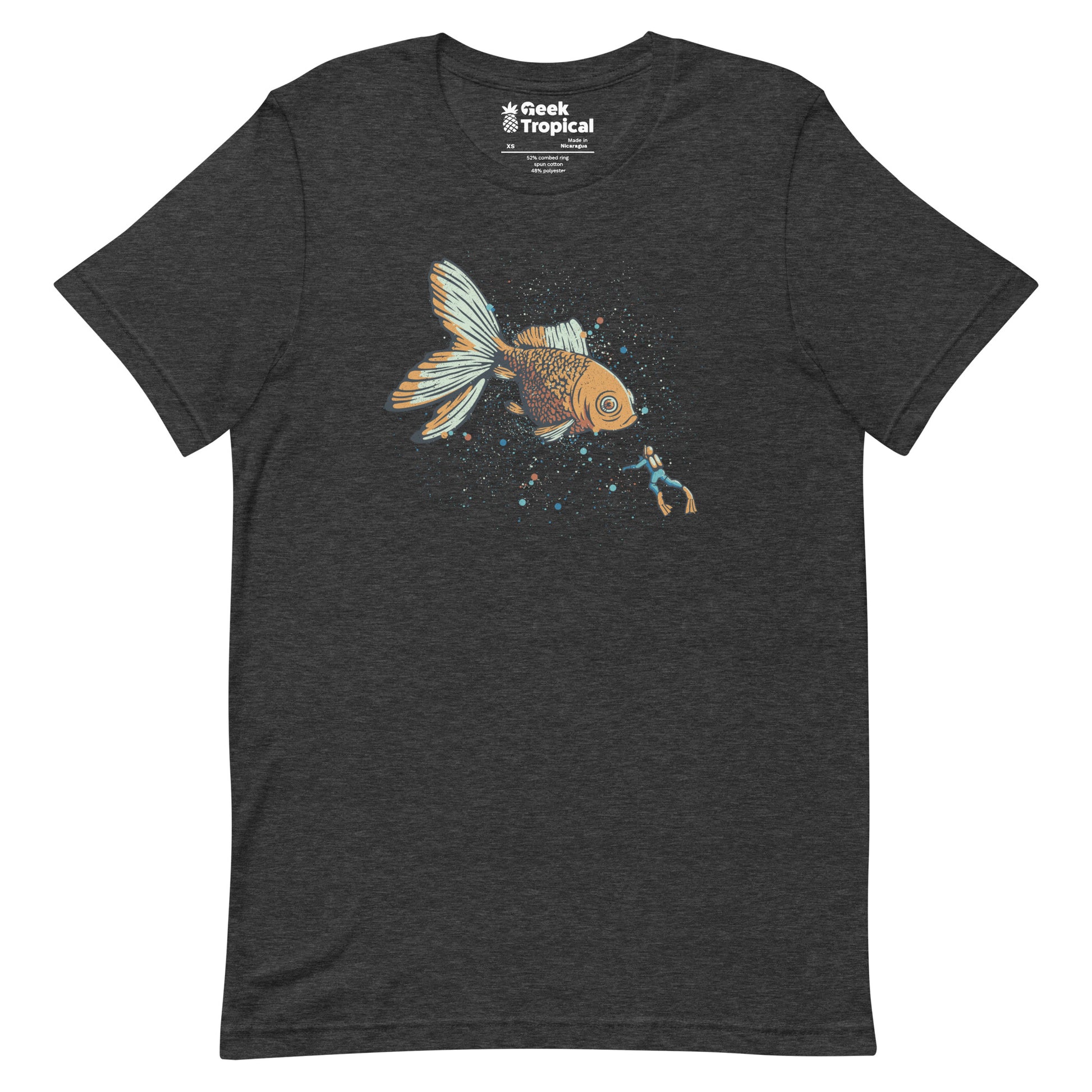 Golden Fish Scuba Diver T-Shirt Geek Nerd Advertise to Meta Animal Patterns Design by Tobe Fonseca