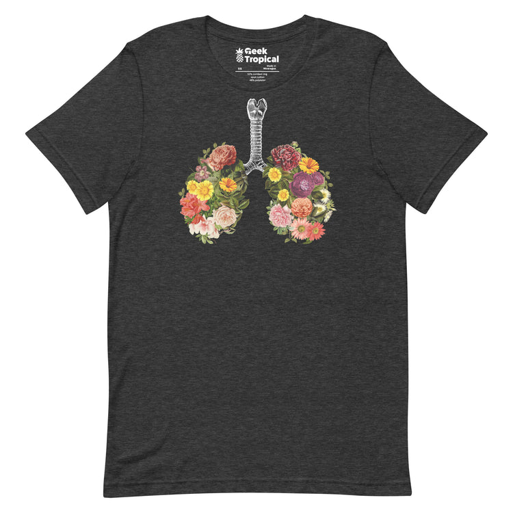 Breathing Spring Flower Lungs Black T-Shirt Geek Nerd Advertise to Meta Botany Print Design by Tobe Fonseca