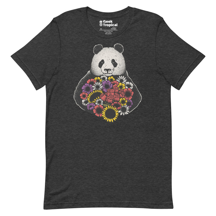 Black and White Panda With Flower T-Shirt Geek Nerd Advertise to Meta Animal Patterns Botany Print