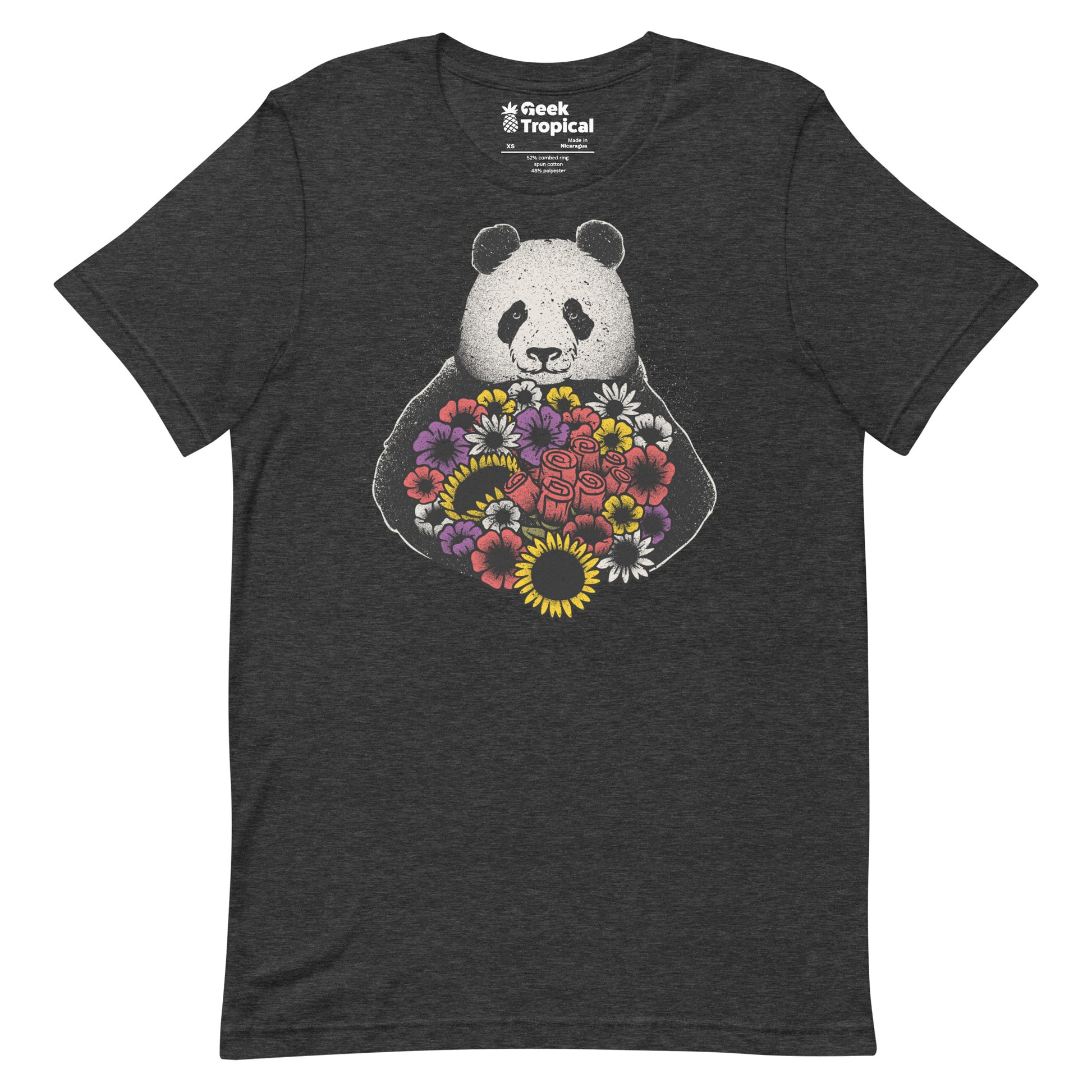 Black and White Panda With Flower T-Shirt Geek Nerd Advertise to Meta Animal Patterns Botany Print
