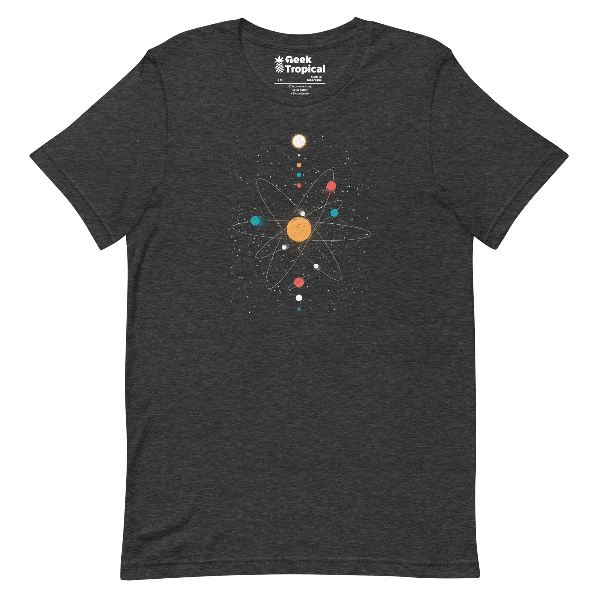Atom Universe Minimalist T-Shirt Geek Nerd Advertise to Meta Design by Tobe Fonseca outer space & astronaut print