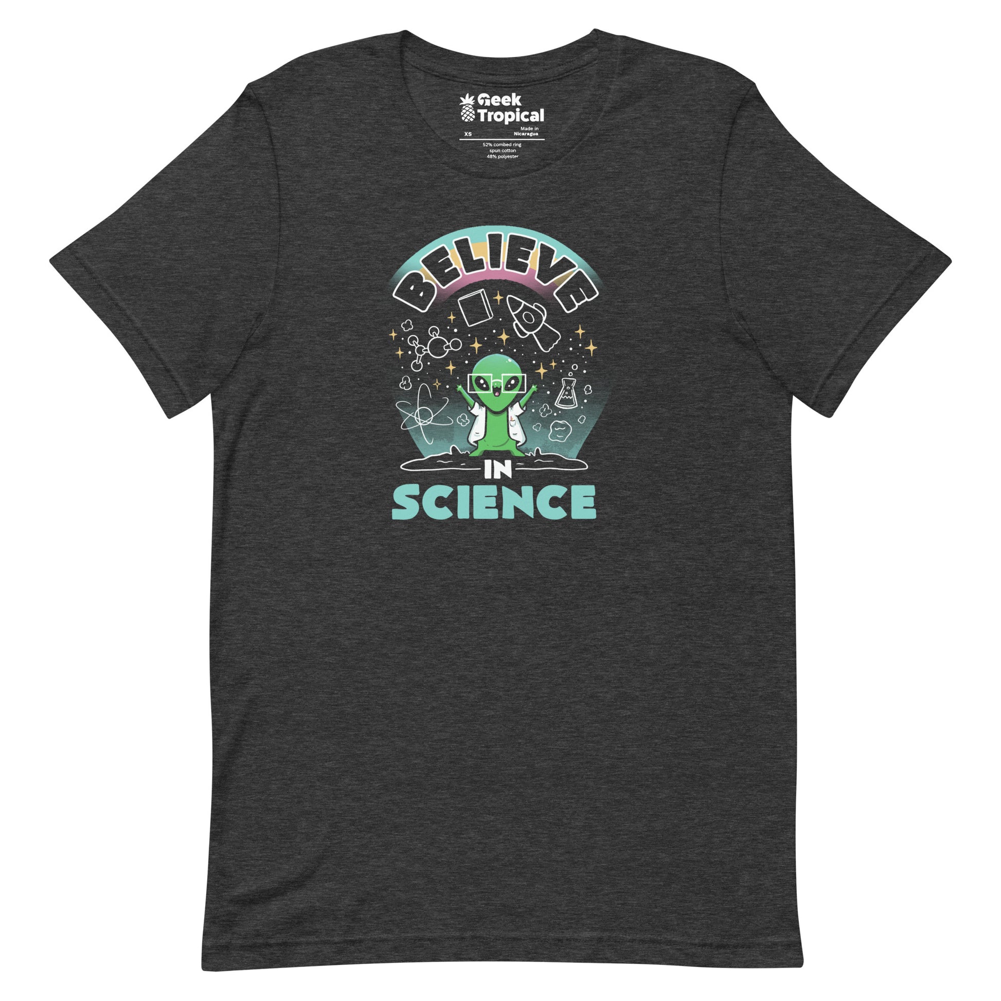 Believe in Science Alien T-Shirt Geek Nerd Advertise to Meta Design by Tobe Fonseca outer space & astronaut print