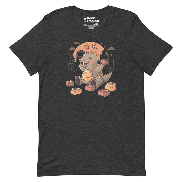 Baby Godzilla Japanese Vintage Destroying City T-shirt Geek Nerd Advertise to Meta Anime Design by Tobe Fonseca