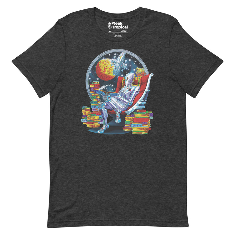 Robot Reading T-Shirt Geek Nerd Advertise to Meta Book Prints Fantasy Prints