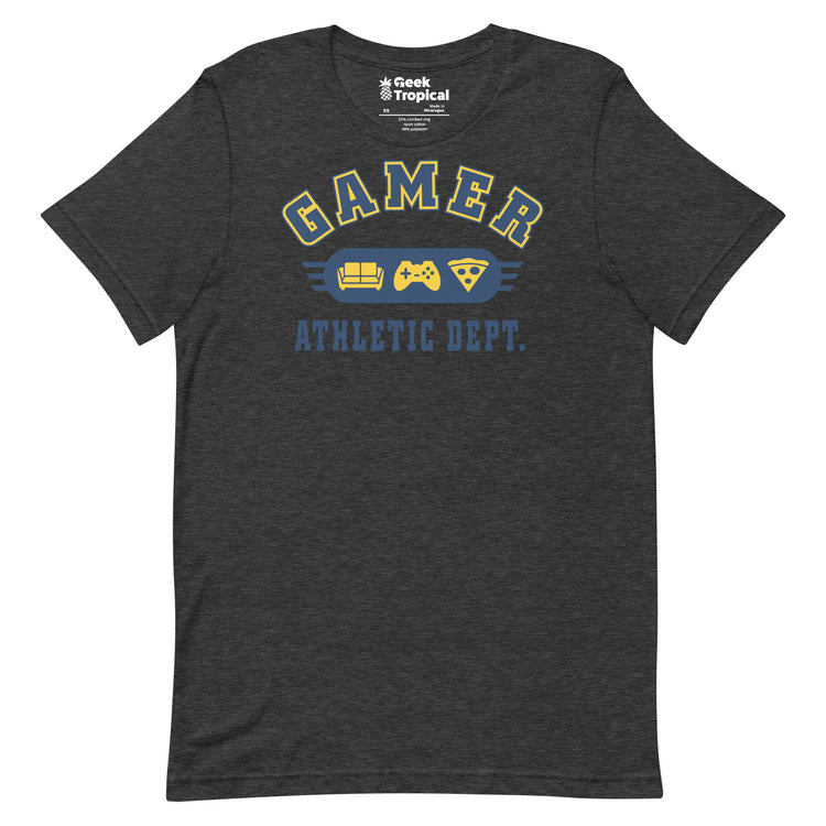 Gamer Athletic Dept T-Shirt Geek Nerd Advertise to Meta FLOW DESC WRITING Off World Designs