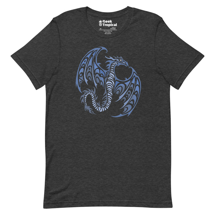 Blue Tribal Dragon T-Shirt Geek Nerd Advertise to Meta Fantasy Prints FLOW DESC WRITING