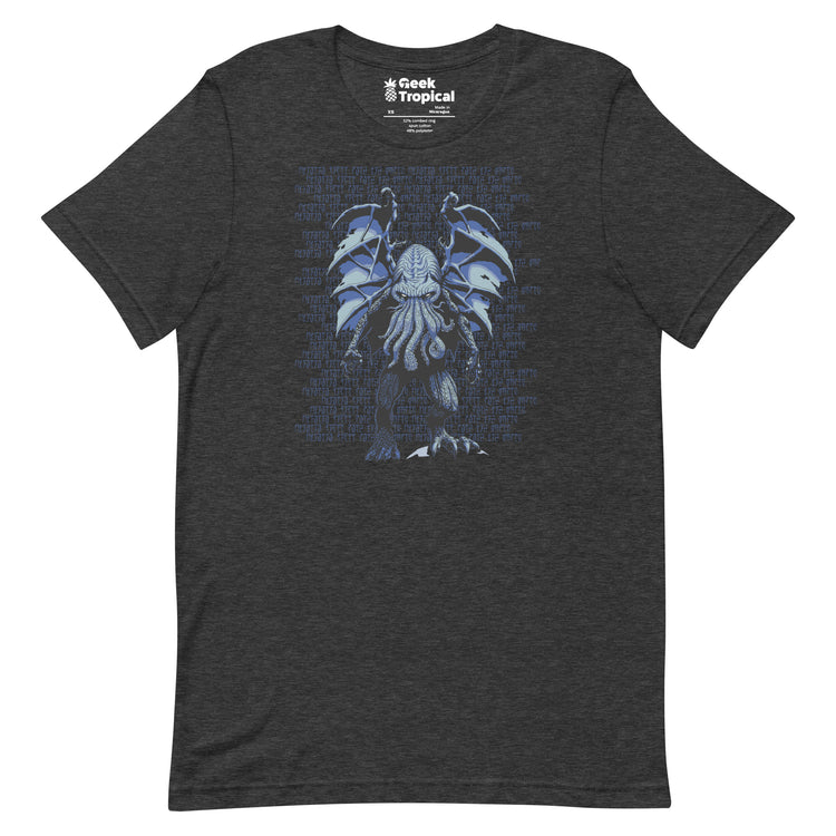 Blue Cthulhu T-Shirt Geek Nerd Advertise to Meta Fantasy Prints FLOW DESC WRITING