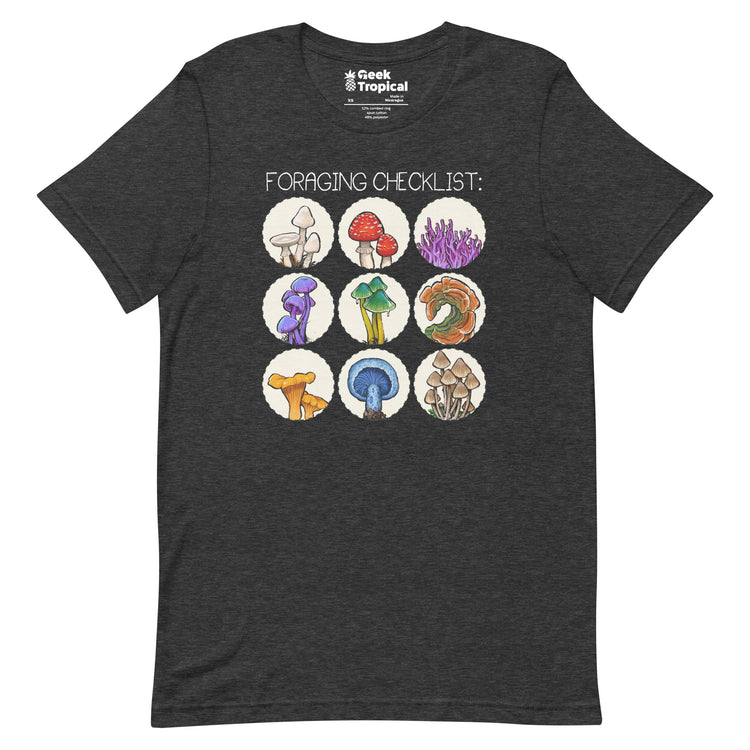 Foraging Checklist Mushrooms T-Shirt Geek Nerd Advertise to Meta Botany Print Elle