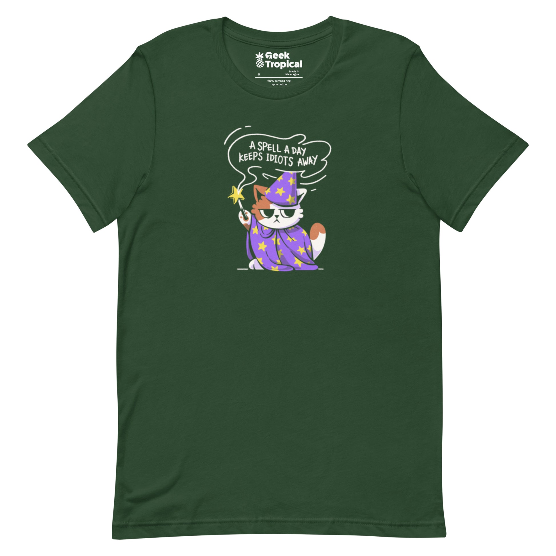 A Spell a Day Keeps Idiots Away Wizard Cat T-Shirt Geek Nerd Animal Patterns Design by Tobe Fonseca dnd & rpg print