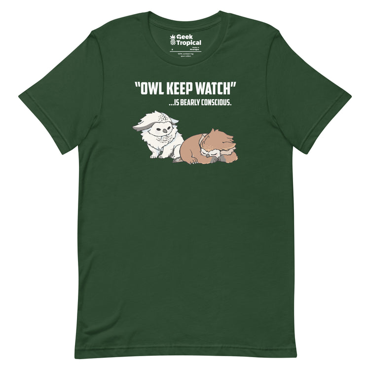 Owl Keep Watch Is Bearly Conscious Owlbears T-Shirt Geek Nerd Advertise to Meta Animal Patterns Design by Ardi Tong