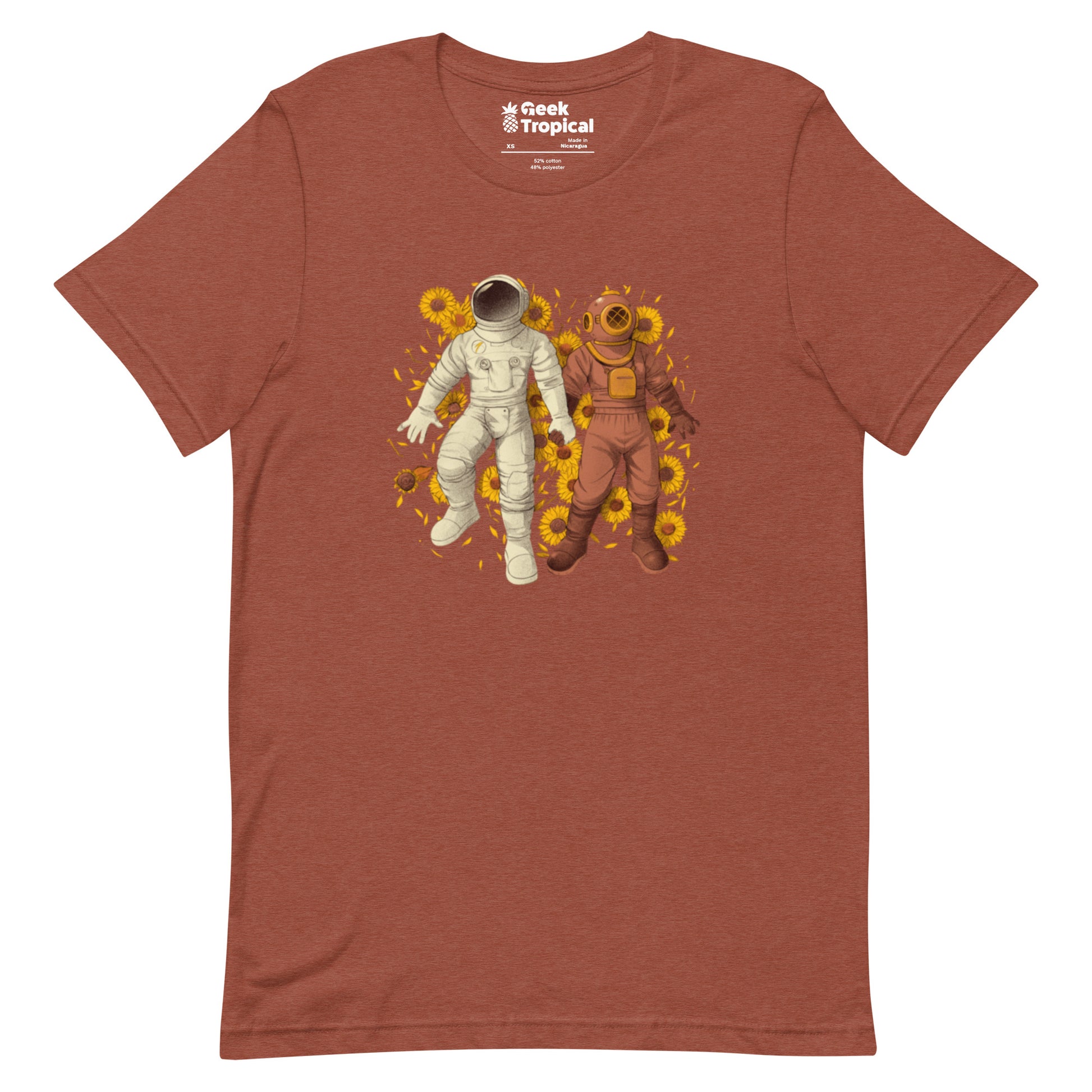 Astronaut Diving Sun Flowers - shirt Geek Nerd Botany Print Design by Tobe Fonseca FLOW DESC WRITING