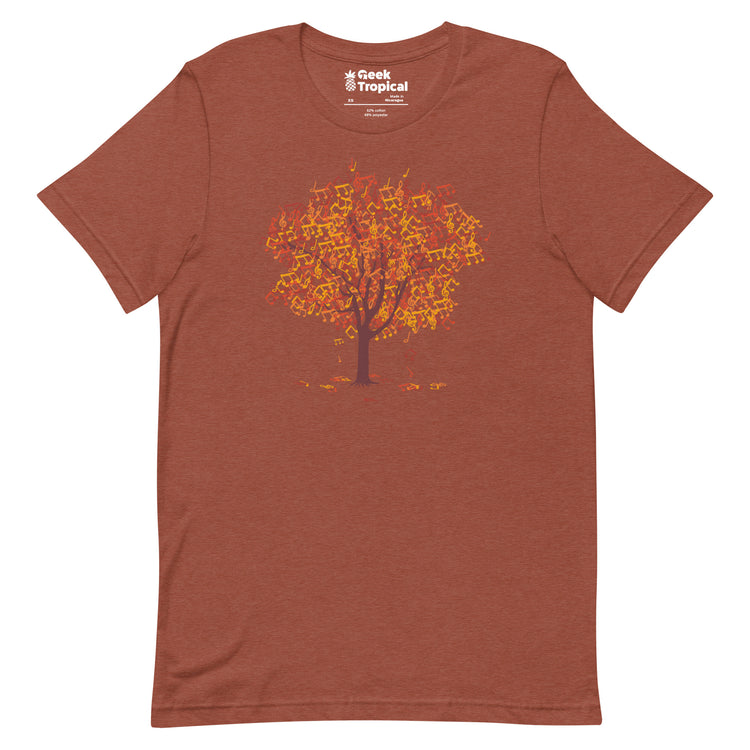Tree Musical Notes Autumn Song T-Shirt Geek Nerd Advertise to Meta Botany Print Design by Tobe Fonseca