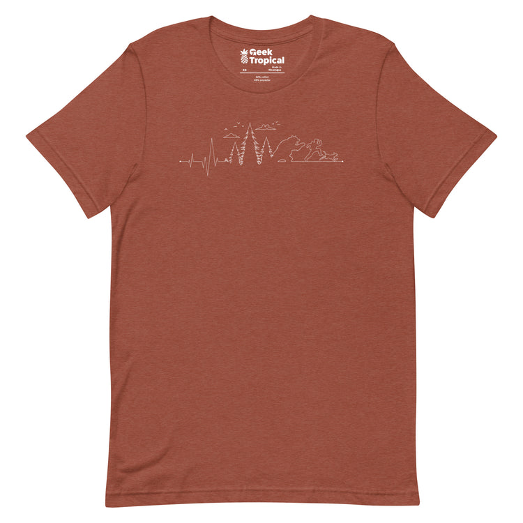 Hiking Heartbeat Running From a Bear Dog T-Shirt Geek Nerd Advertise to Meta Animal Patterns Design by Tobe Fonseca
