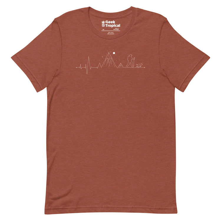 Hiking Heartbeat Mountain Lifestyle T-Shirt Geek Nerd Advertise to Meta Design by Tobe Fonseca FLOW DESC WRITING