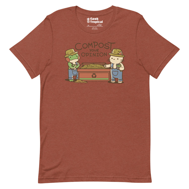 Compost Your Opinion! Frog and Cat T-Shirt Geek Nerd Advertise to Meta Animal Patterns Botany Print