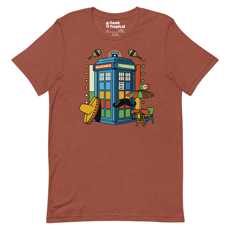 Buenas Tardis Travel Time T-Shirt Geek Nerd Advertise to Meta Design by Tobe Fonseca Fantasy Prints