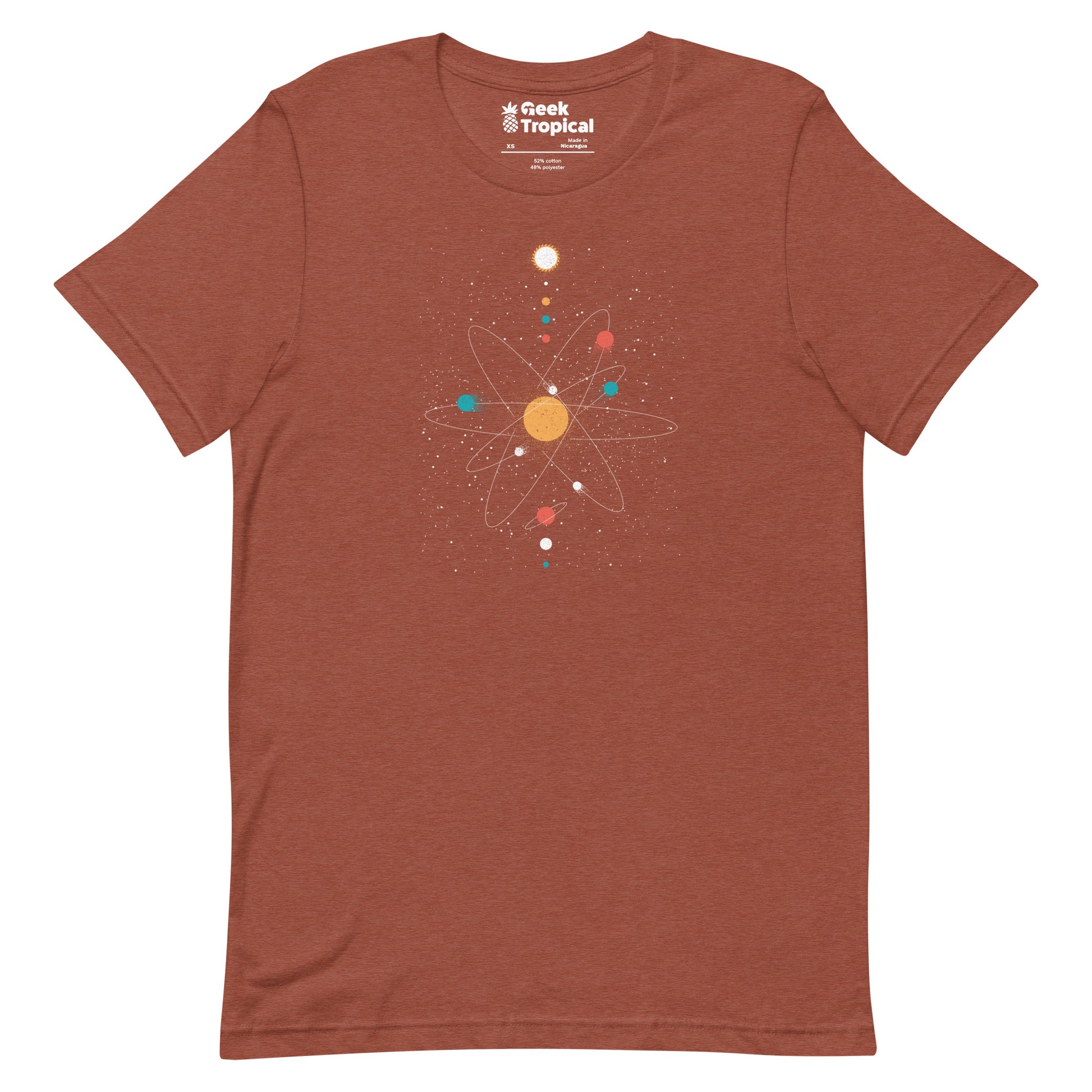 Atom Universe Minimalist T-Shirt Geek Nerd Advertise to Meta Design by Tobe Fonseca outer space & astronaut print