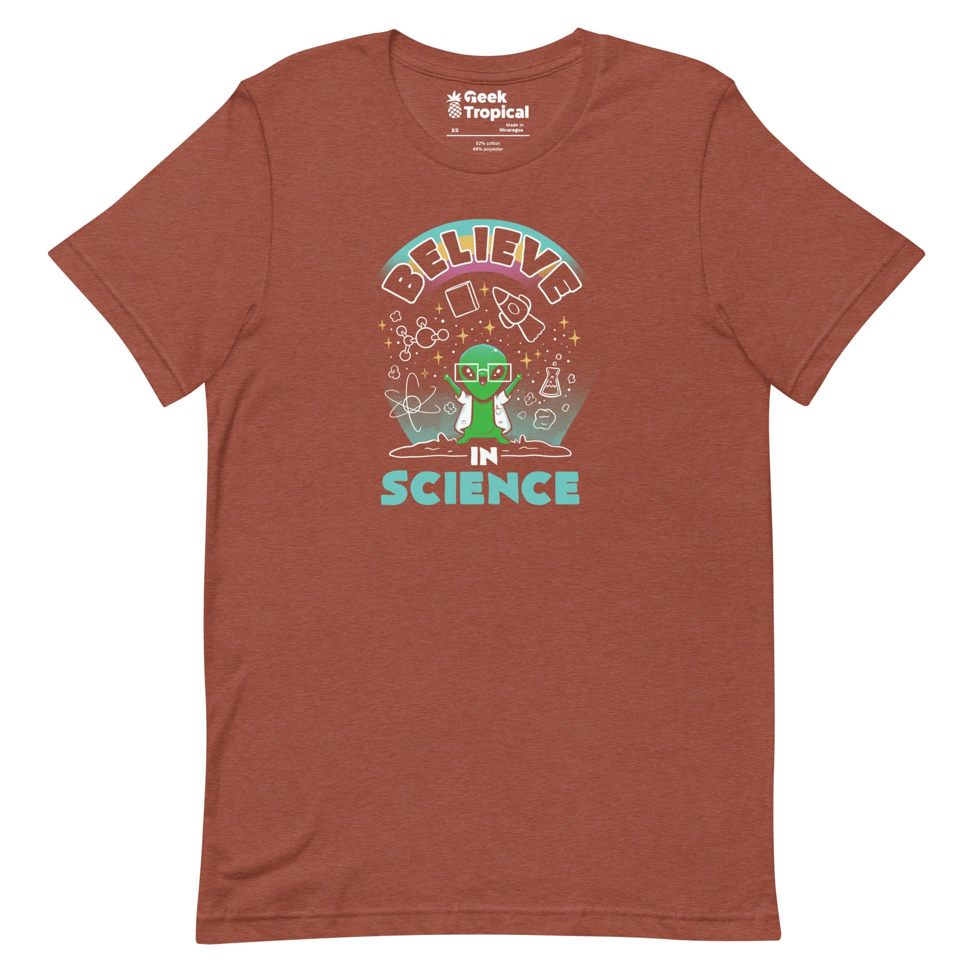 Believe in Science Alien T-Shirt Geek Nerd Advertise to Meta Design by Tobe Fonseca outer space & astronaut print