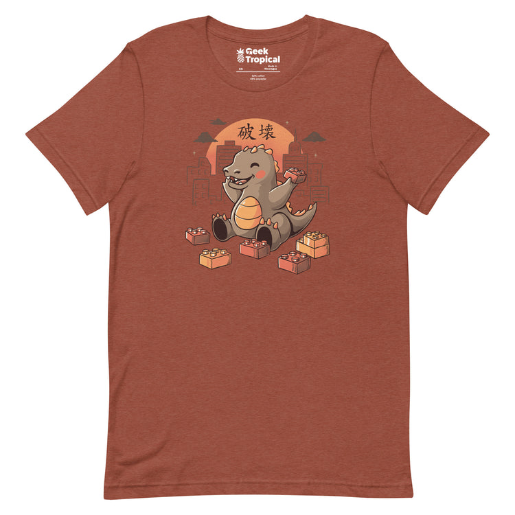 Baby Godzilla Japanese Vintage Destroying City T-shirt Geek Nerd Advertise to Meta Anime Design by Tobe Fonseca