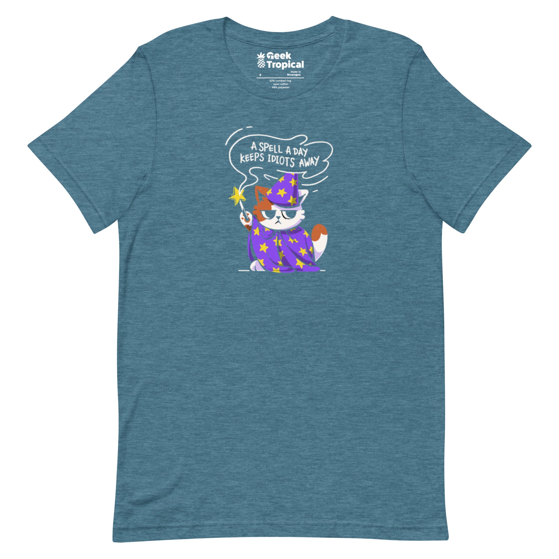 A Spell a Day Keeps Idiots Away Wizard Cat T-Shirt Geek Nerd Animal Patterns Design by Tobe Fonseca dnd & rpg print