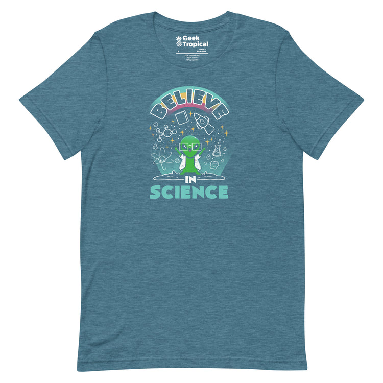 Believe in Science Alien T-Shirt Geek Nerd Advertise to Meta Design by Tobe Fonseca outer space & astronaut print