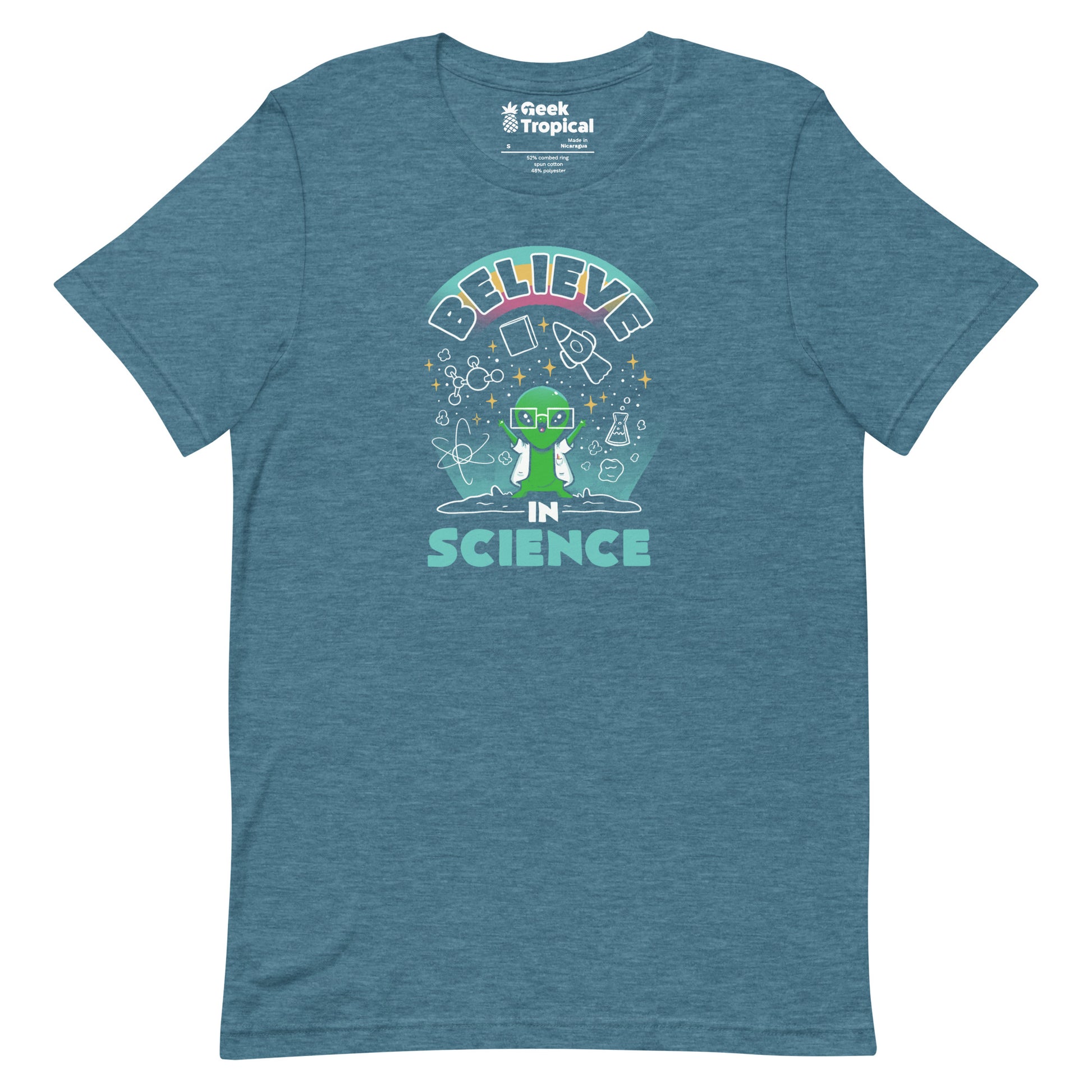 Believe in Science Alien T-Shirt Geek Nerd Advertise to Meta Design by Tobe Fonseca outer space & astronaut print