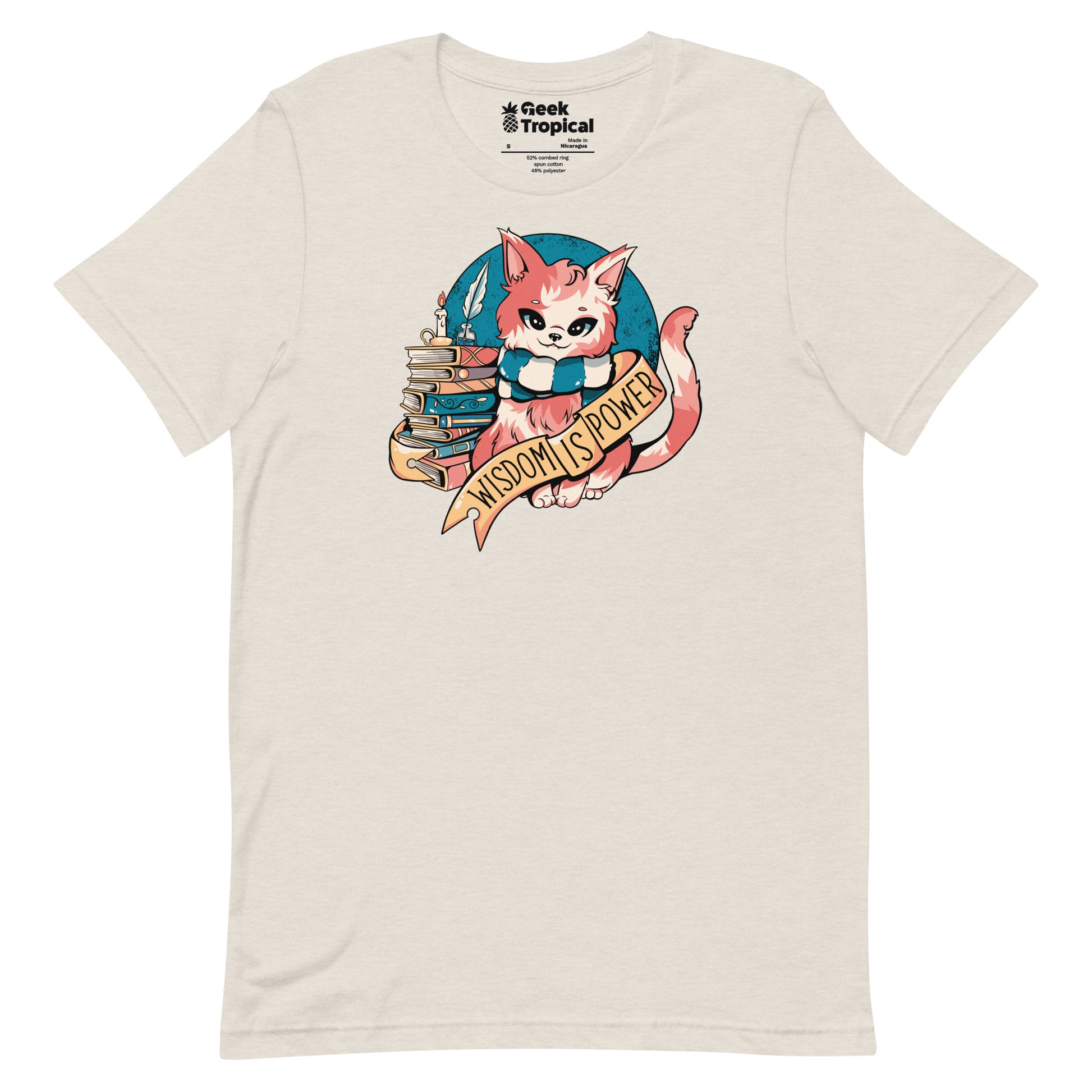 Wisdom is Power Books and Cat T-Shirt Geek Nerd Advertise to Meta Animal Patterns Book Prints