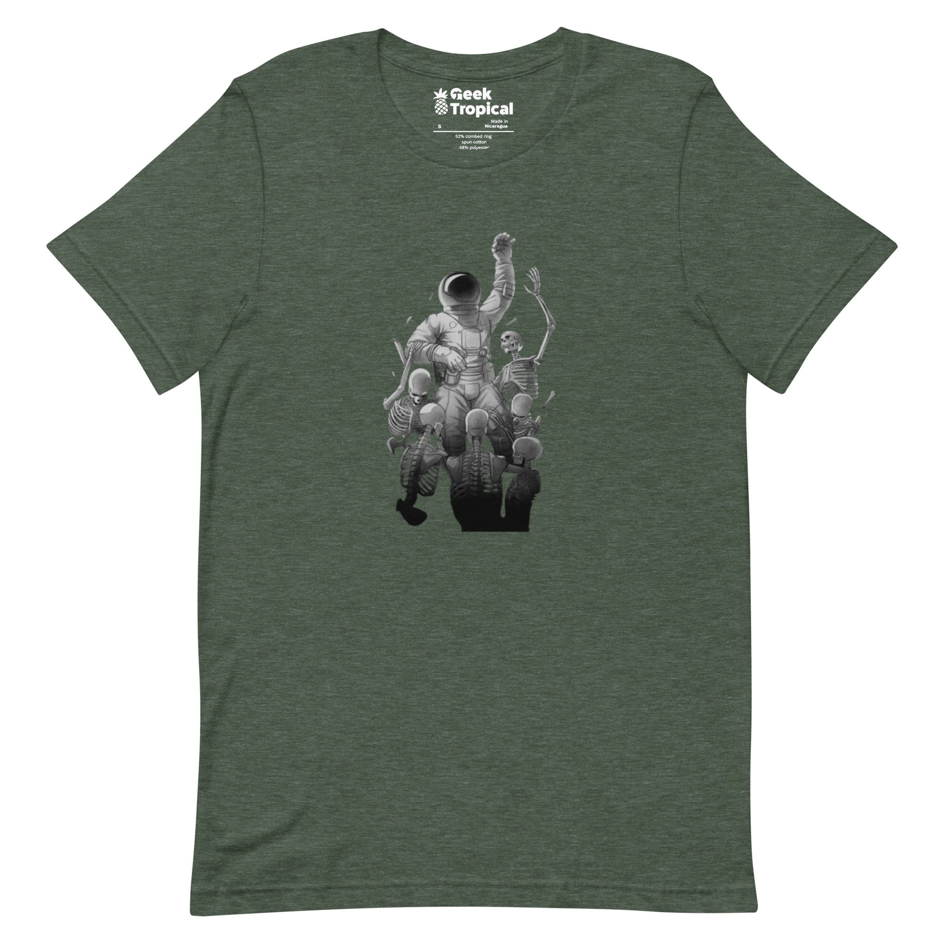 Astronaut Escaping Skeletons T-Shirt Geek Nerd Design by Tobe Fonseca Fantasy Prints FLOW DESC WRITING