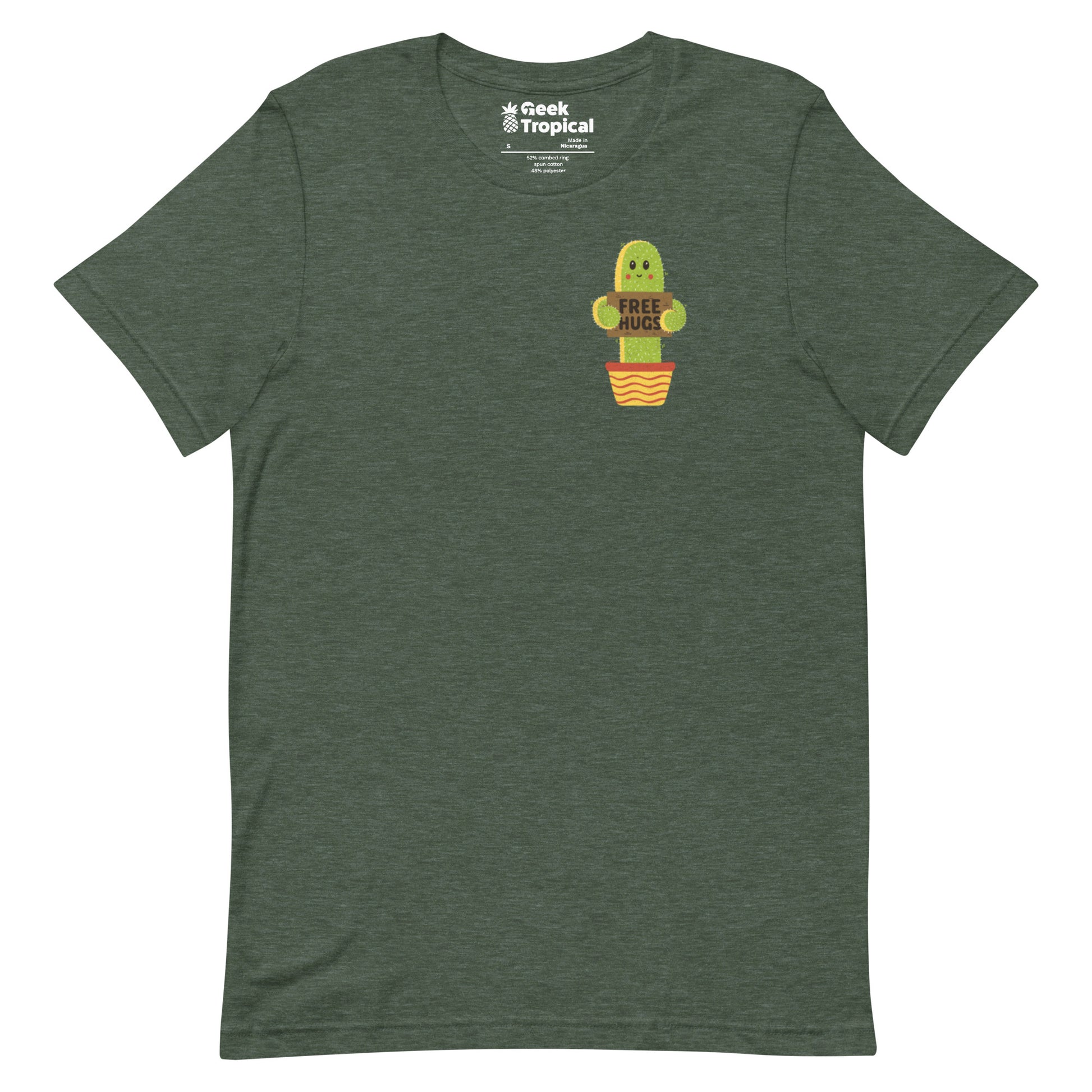 Free Hugs Cactus T-Shirt Geek Nerd All Adult Button Up Shirts Botany Print Design by Tobe Fonseca