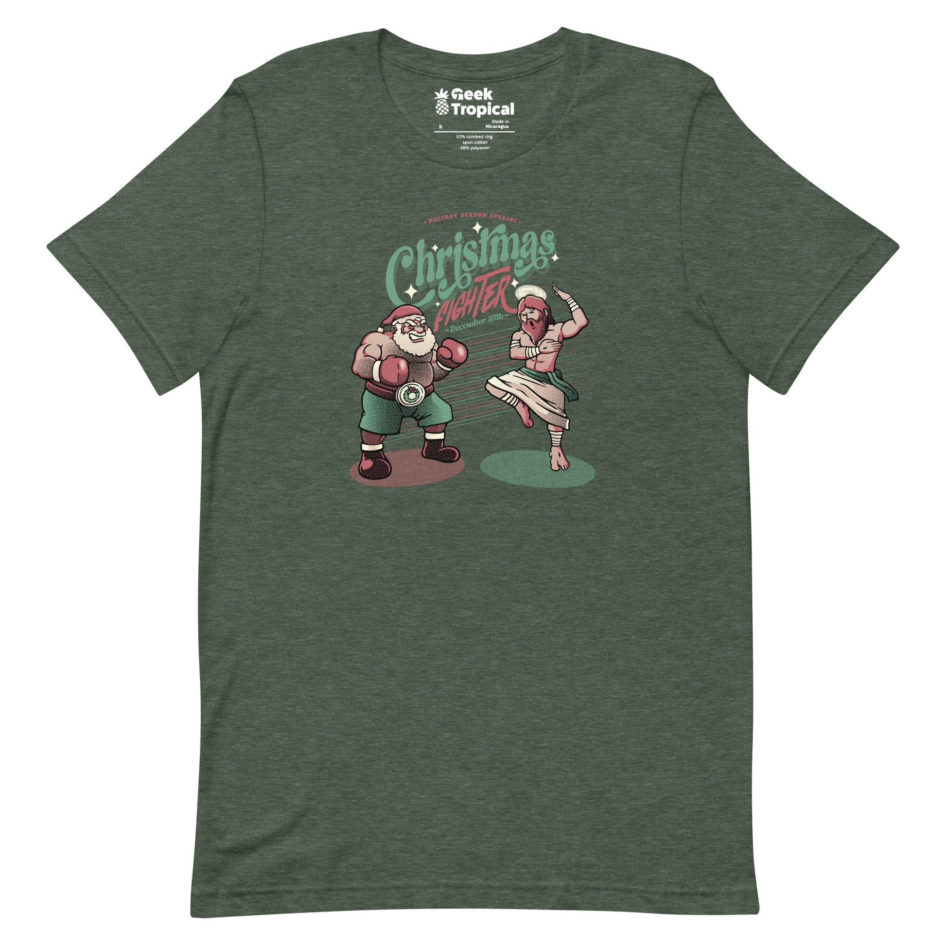 Holidays Fighting Jesus X Santa Claus T-Shirt Geek Nerd Advertise to Meta Christmas Print Design by Tobe Fonseca