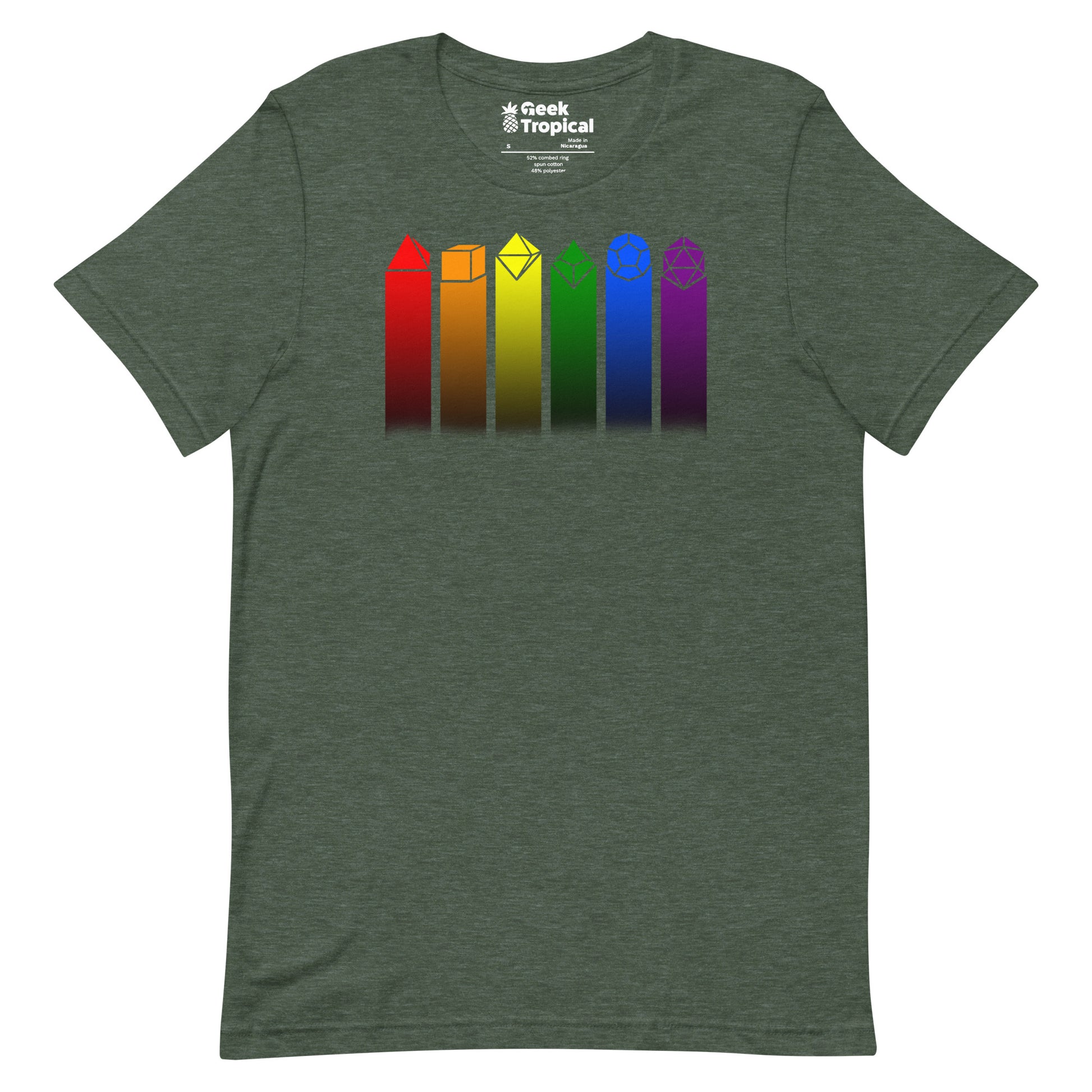 Rainbow Dice T-shirt Geek Nerd Advertise to Meta board game print dnd & rpg print
