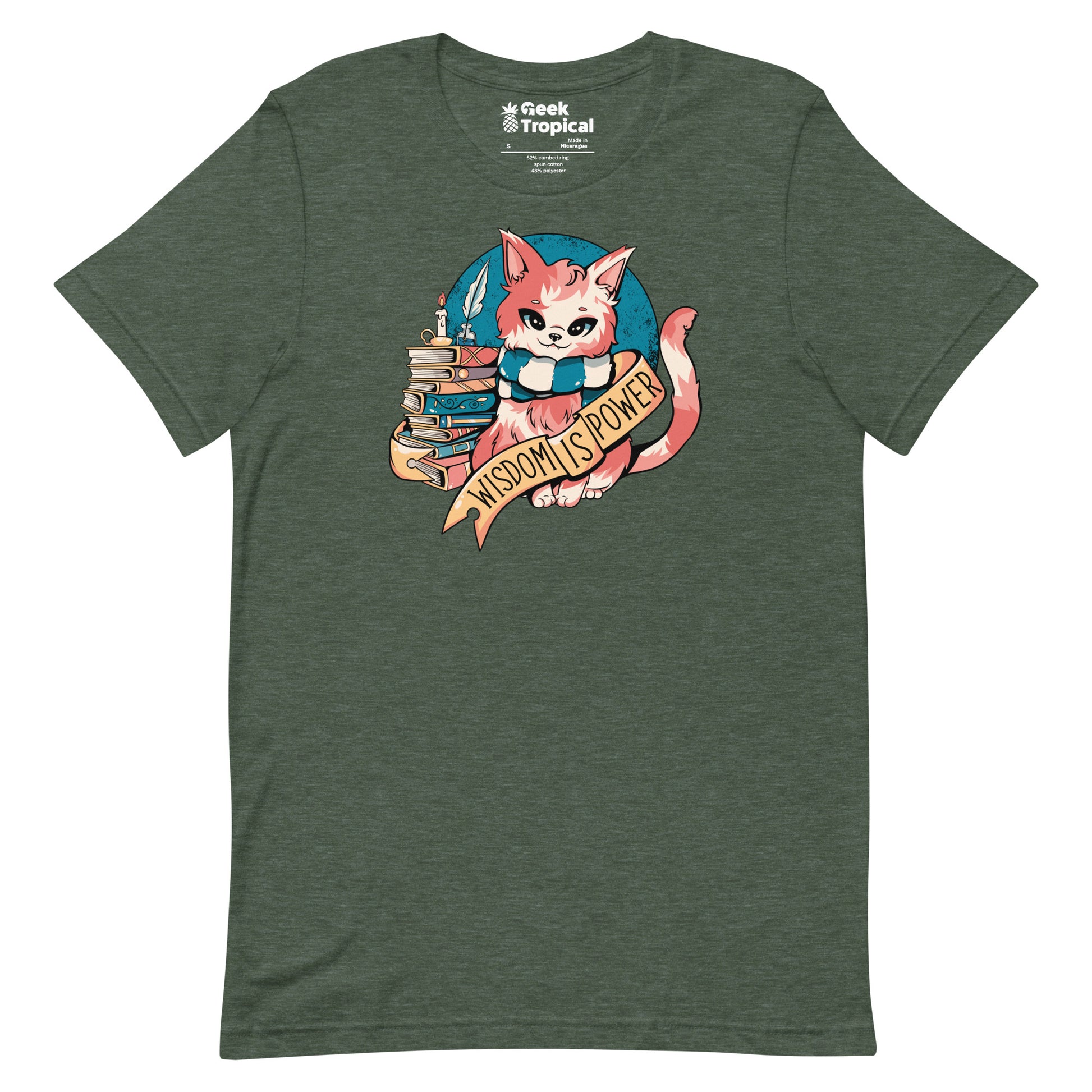 Wisdom is Power Books and Cat T-Shirt Geek Nerd Advertise to Meta Animal Patterns Book Prints