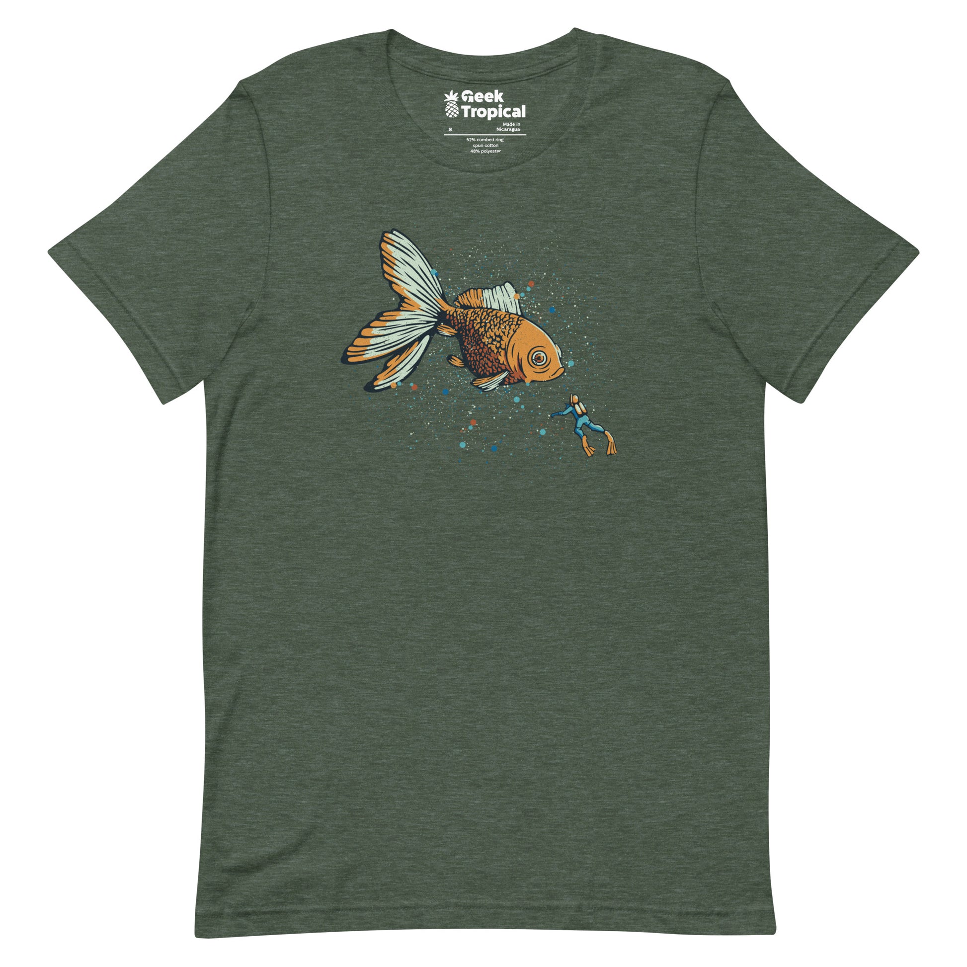 Golden Fish Scuba Diver T-Shirt Geek Nerd Advertise to Meta Animal Patterns Design by Tobe Fonseca