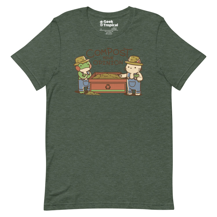 Compost Your Opinion! Frog and Cat T-Shirt Geek Nerd Advertise to Meta Animal Patterns Botany Print
