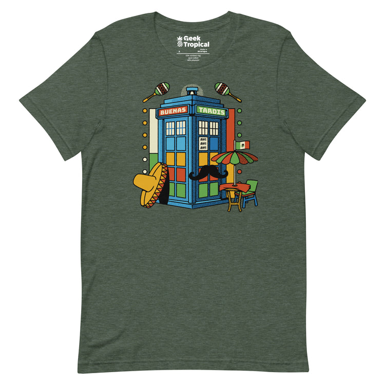 Buenas Tardis Travel Time T-Shirt Geek Nerd Advertise to Meta Design by Tobe Fonseca Fantasy Prints