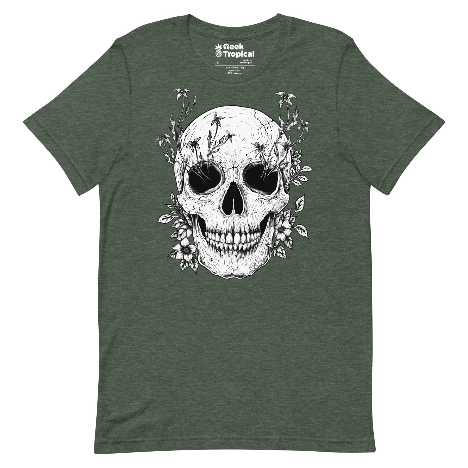 Floral Skull T-Shirt Geek Nerd Advertise to Meta Botany Print Design by Episodic Drawing