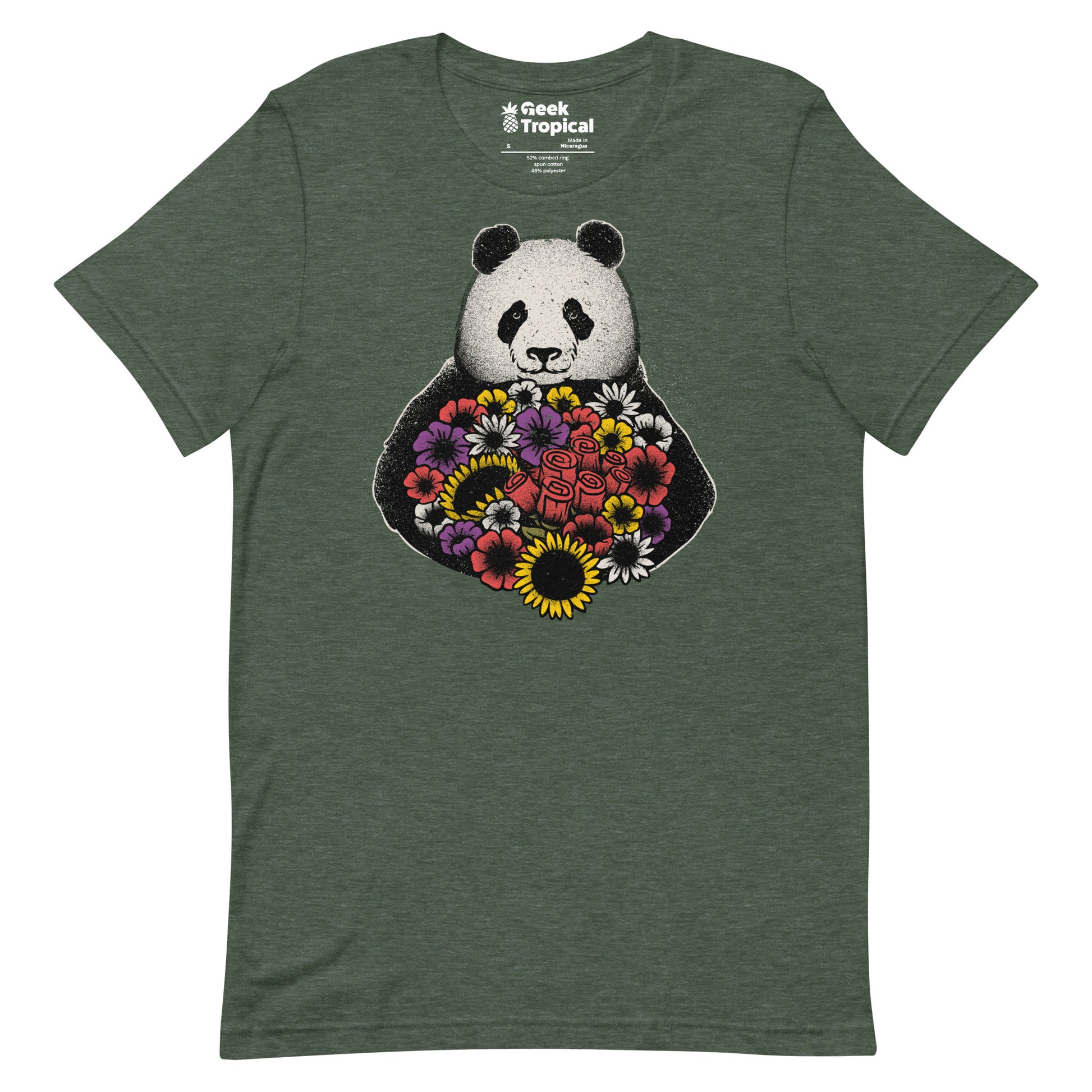 Black and White Panda With Flower T-Shirt Geek Nerd Advertise to Meta Animal Patterns Botany Print