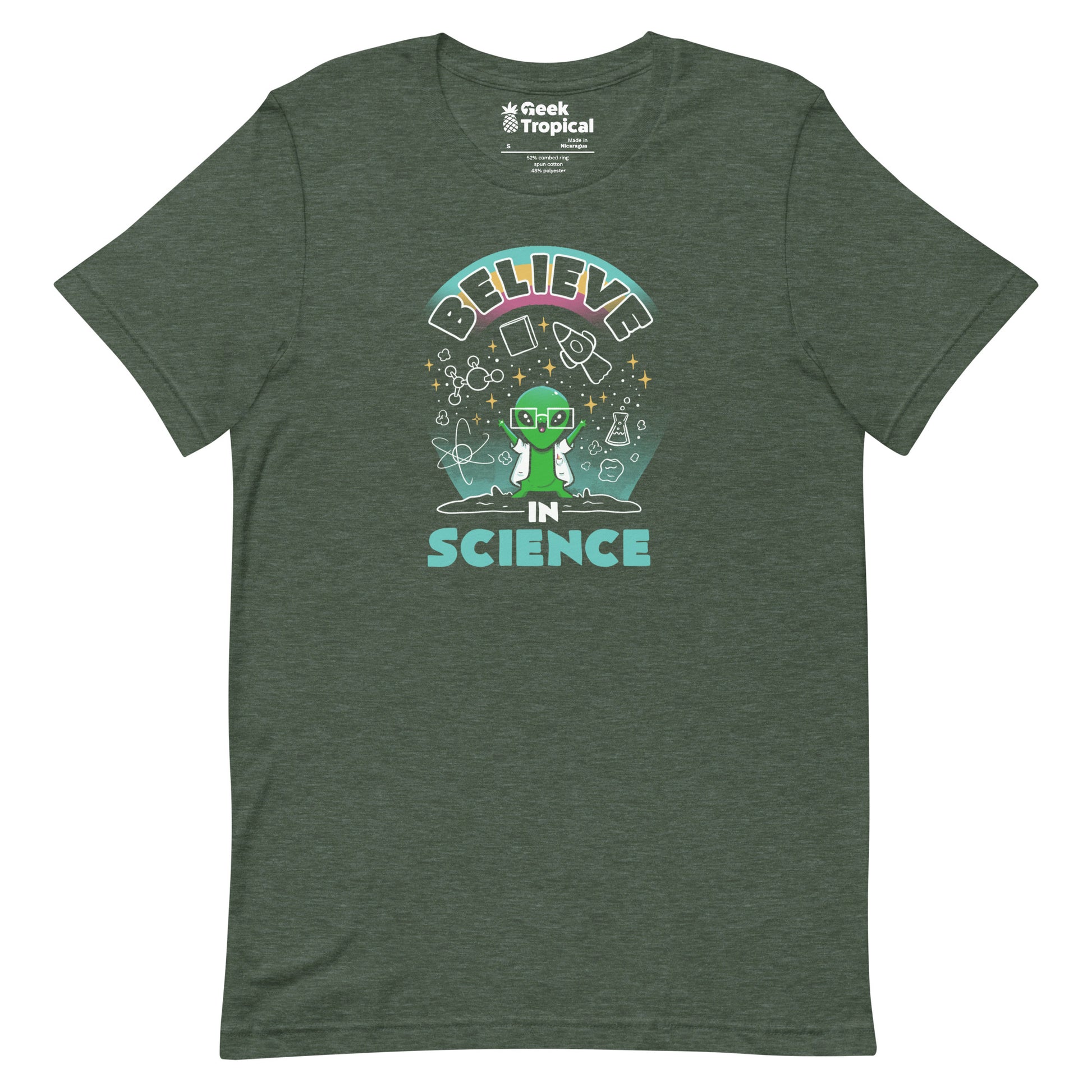 Believe in Science Alien T-Shirt Geek Nerd Advertise to Meta Design by Tobe Fonseca outer space & astronaut print