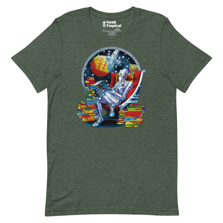 Robot Reading T-Shirt Geek Nerd Advertise to Meta Book Prints Fantasy Prints