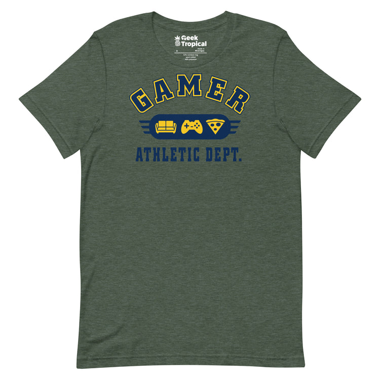Gamer Athletic Dept T-Shirt Geek Nerd Advertise to Meta FLOW DESC WRITING Off World Designs