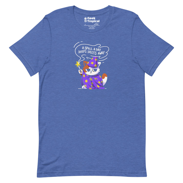 A Spell a Day Keeps Idiots Away Wizard Cat T-Shirt Geek Nerd Animal Patterns Design by Tobe Fonseca dnd & rpg print