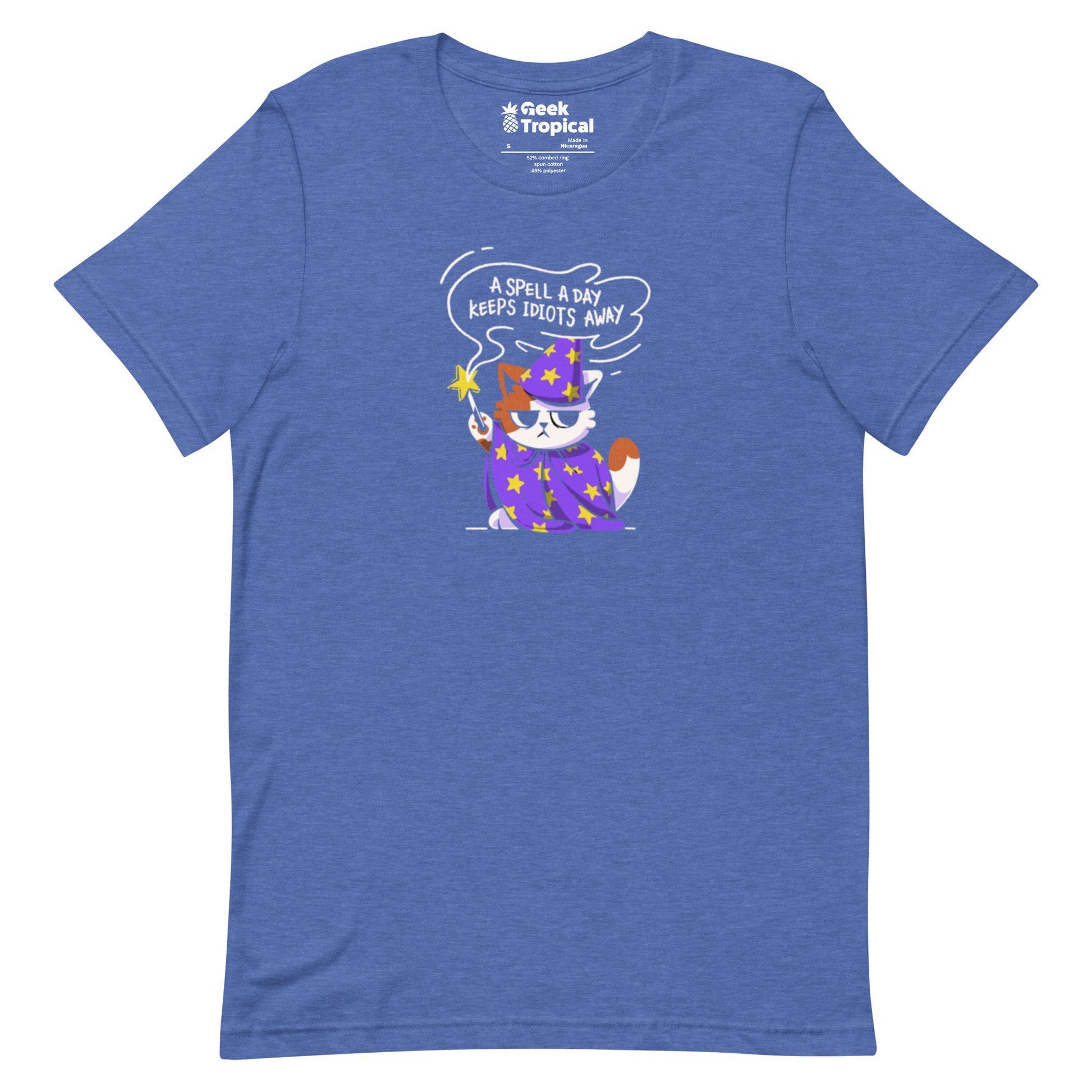 A Spell a Day Keeps Idiots Away Wizard Cat T-Shirt Geek Nerd Animal Patterns Design by Tobe Fonseca dnd & rpg print