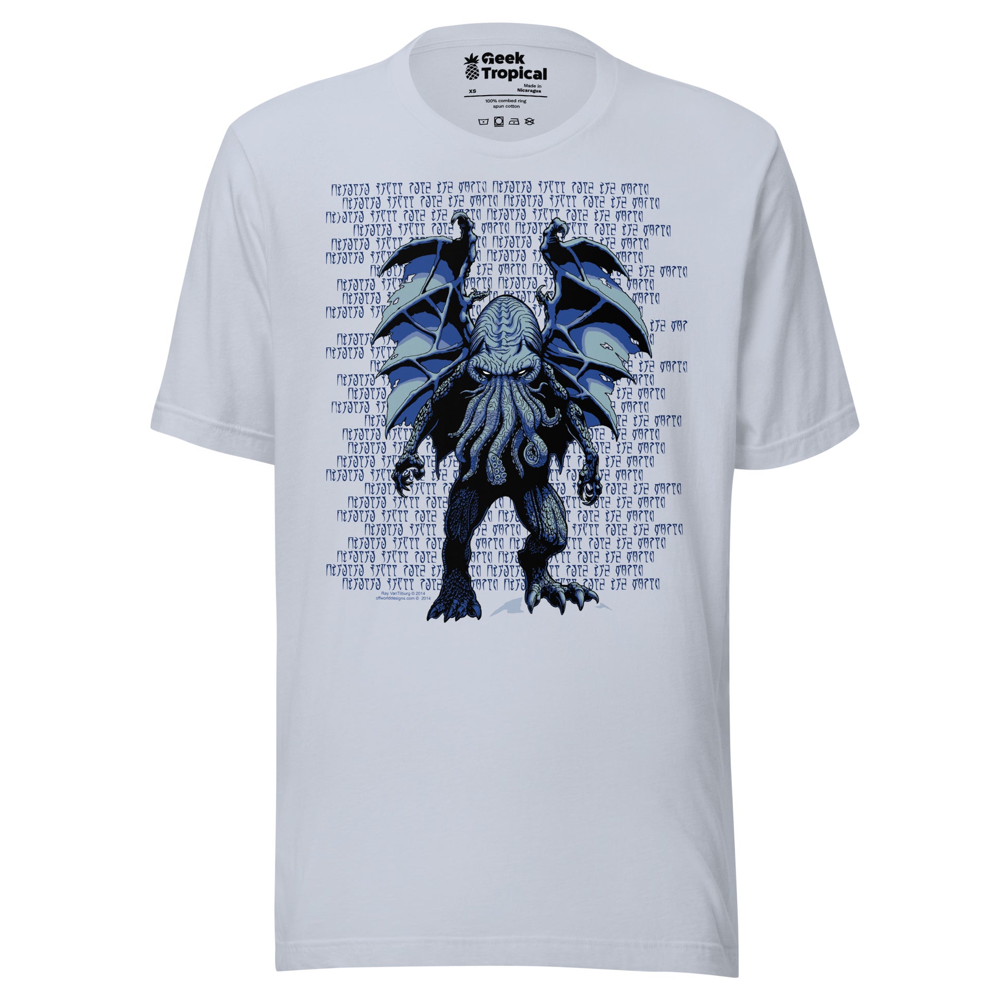 Blue Cthulhu T-Shirt Geek Nerd Advertise to Meta Fantasy Prints FLOW DESC WRITING