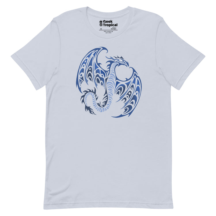 Blue Tribal Dragon T-Shirt Geek Nerd Advertise to Meta Fantasy Prints FLOW DESC WRITING