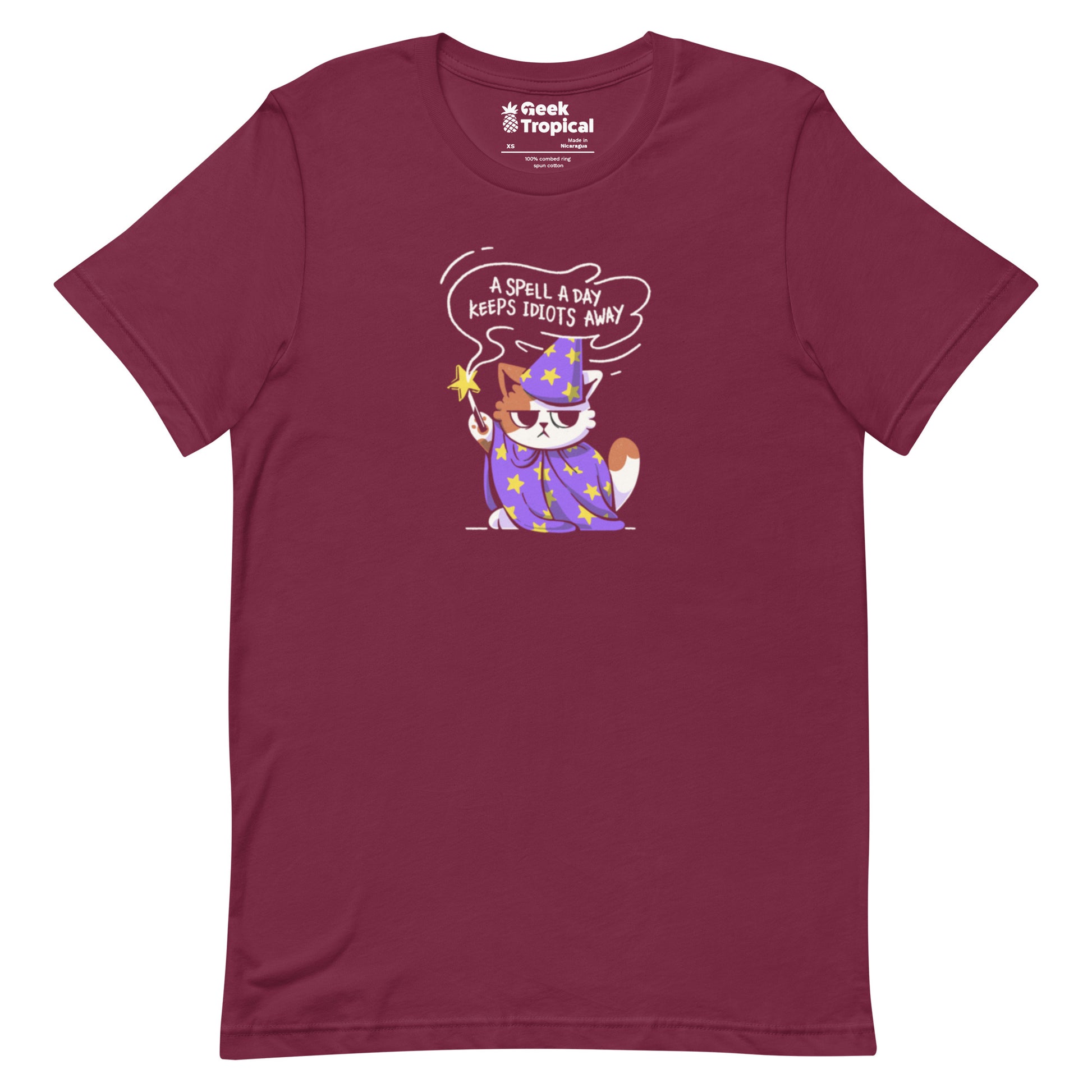 A Spell a Day Keeps Idiots Away Wizard Cat T-Shirt Geek Nerd Animal Patterns Design by Tobe Fonseca dnd & rpg print