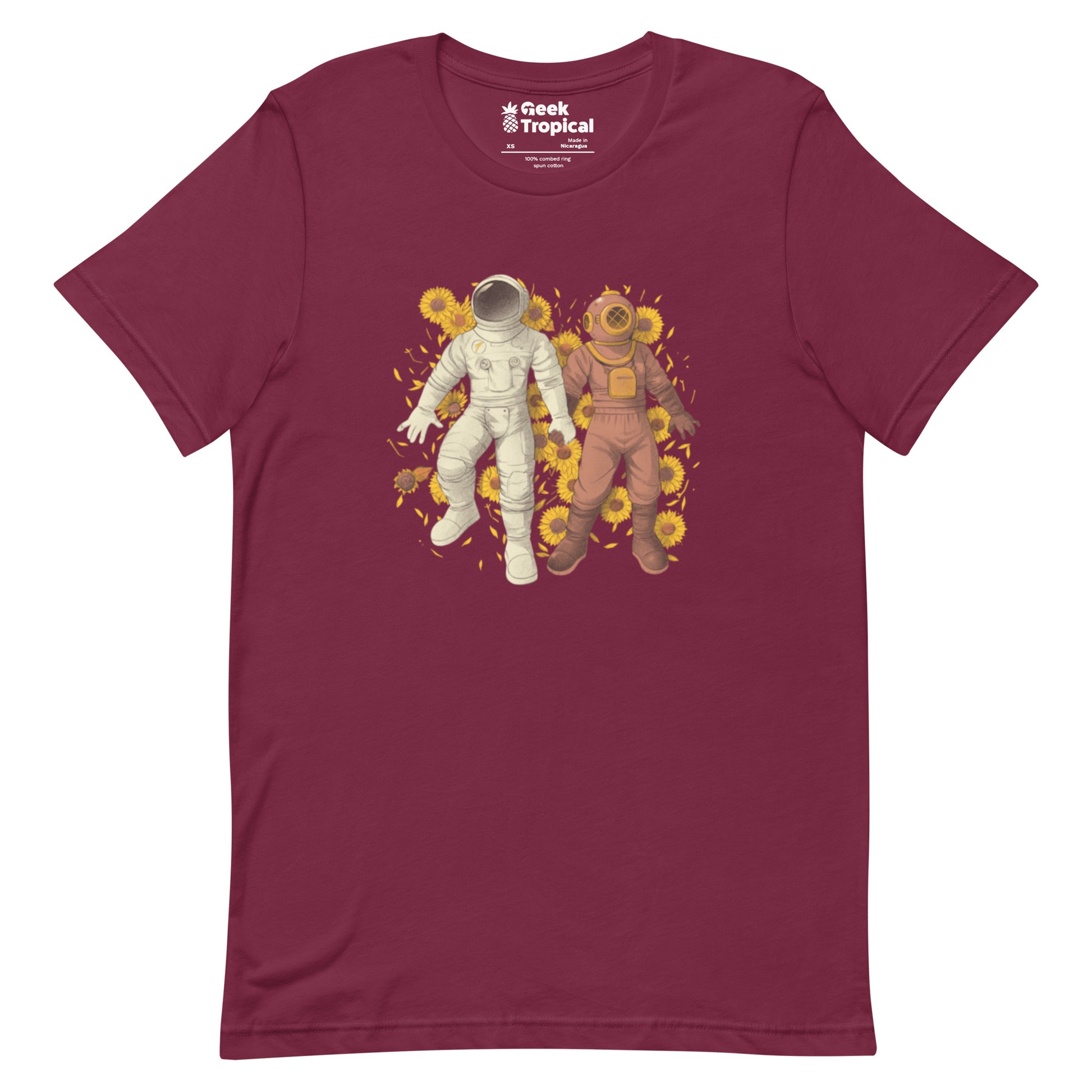 Astronaut Diving Sun Flowers - shirt Geek Nerd Botany Print Design by Tobe Fonseca FLOW DESC WRITING