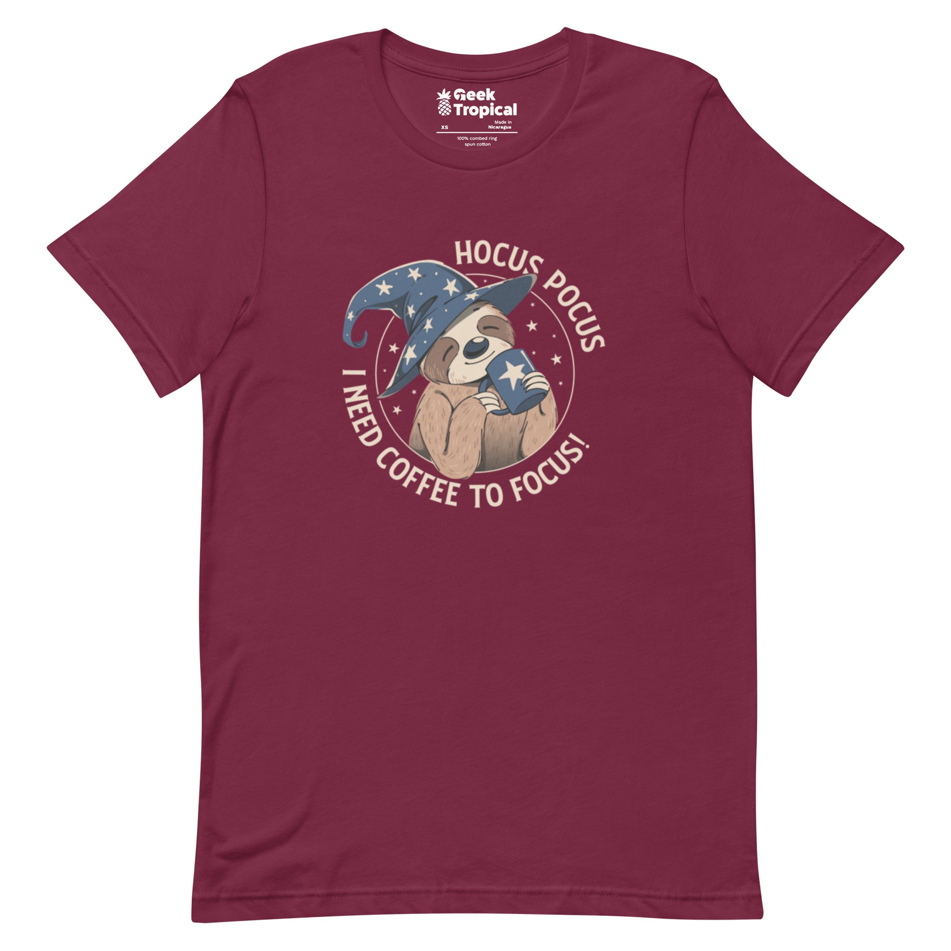 Hocus Pocus Coffee Focus Sloth T-Shirt Geek Nerd