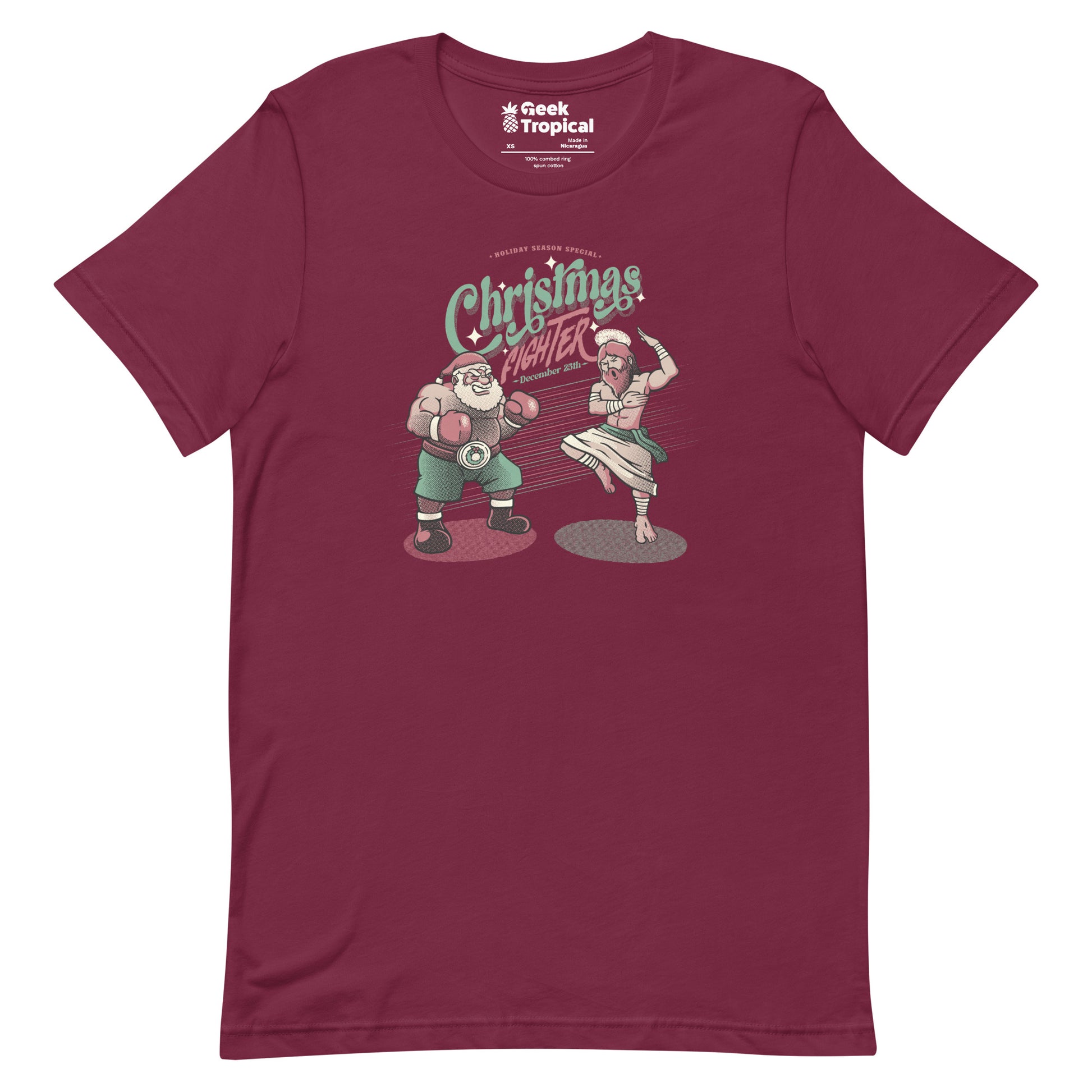 Holidays Fighting Jesus X Santa Claus T-Shirt Geek Nerd Advertise to Meta Christmas Print Design by Tobe Fonseca