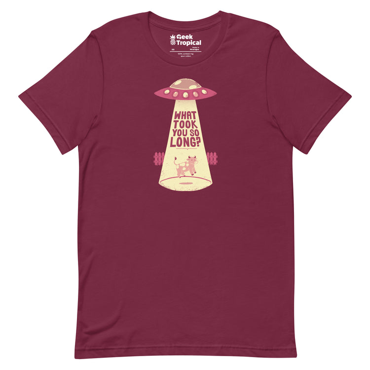 Why Did You Took So Long Alien Funny Viva Magenta T-Shirt Geek Nerd Advertise to Meta Design by Tobe Fonseca FLOW DESC WRITING