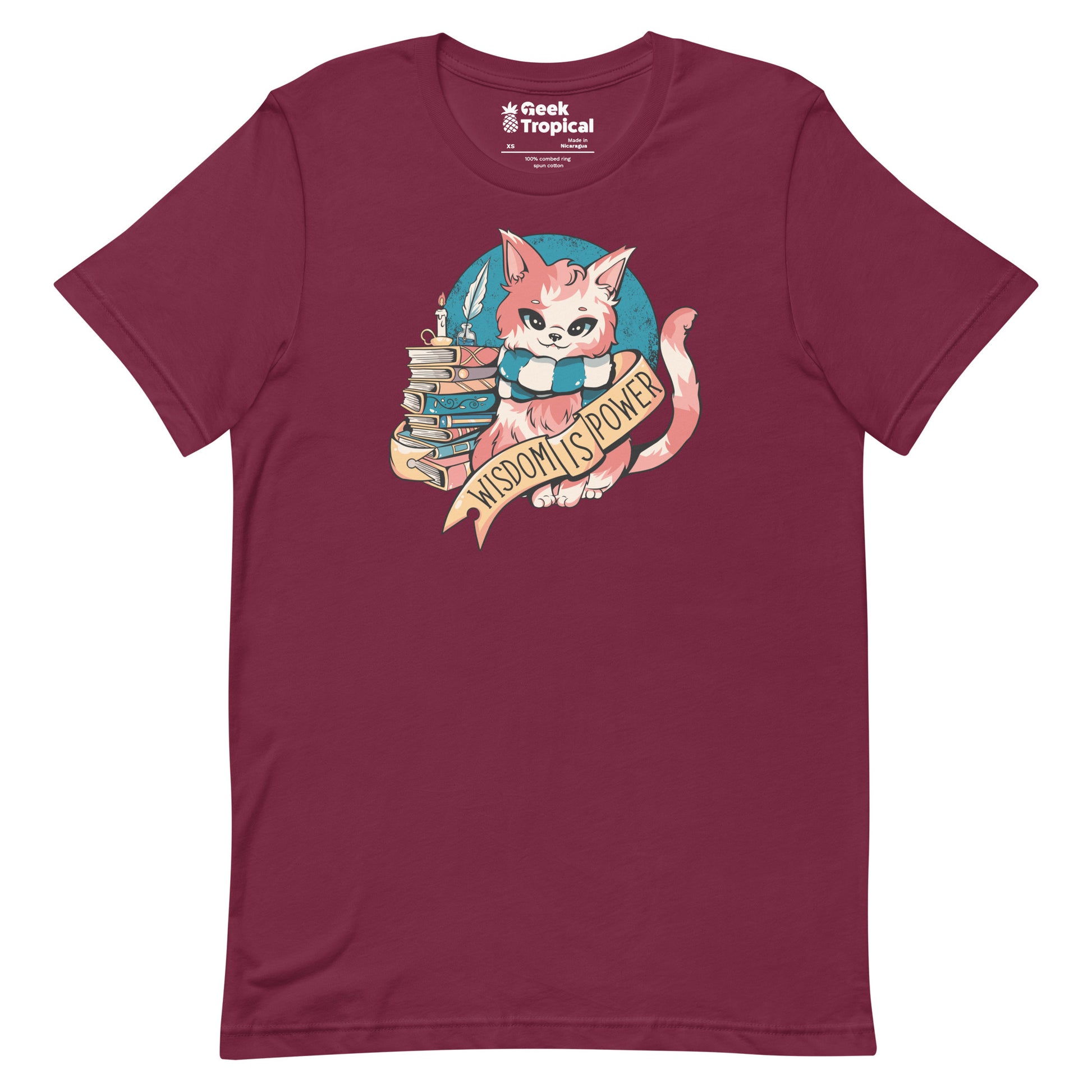 Wisdom is Power Books and Cat T-Shirt Geek Nerd Advertise to Meta Animal Patterns Book Prints